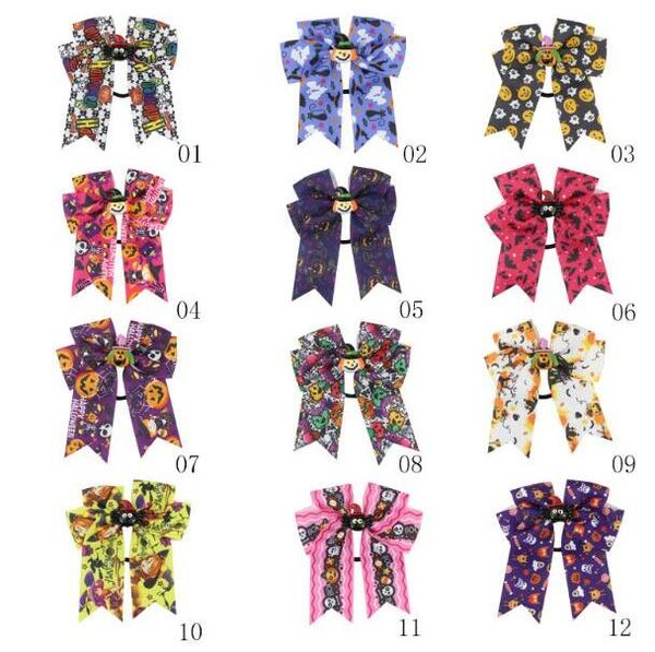 

halloween baby bow hair ropes infant elastic pumpkin witch spider print hairbands children headwear kids new hair accessories by1594, Slivery;white
