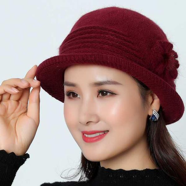 New Warm Frau Hood Set Crochet Schal-Hut mit Haar gestrickte Kopfbedeckung verdicken Geschenk Cap weibliche und Old Aged