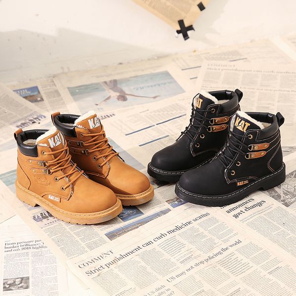 

2020 winter boots women ankle boots warm pu plush winter woman shoes sneakers flats lace up short snow botas de mujer, Black