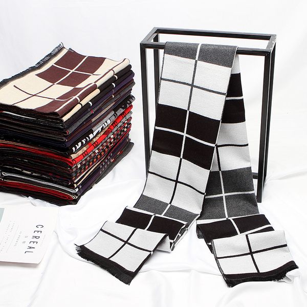

180*30cm plaid cashmere scarf for men thickened scarf autumn and winter business simple scarves shawl print, Blue;gray