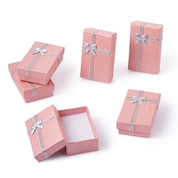 

24pcs cardboard jewelry set boxes for necklaces and pendants rectangle pink gift box with bowknot and sponge inside 80x50x25mm t200917, Black;white