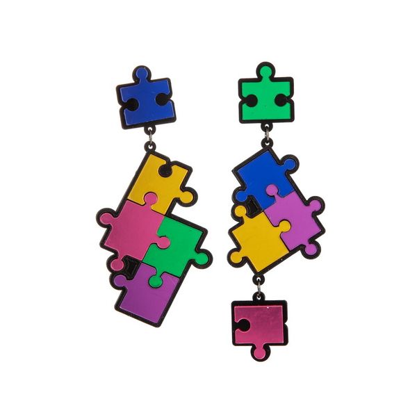 

stud acrylic earrings cute exaggerated cartoon plastic puzzle building block large fashion ear jewelry wholesale, Golden;silver