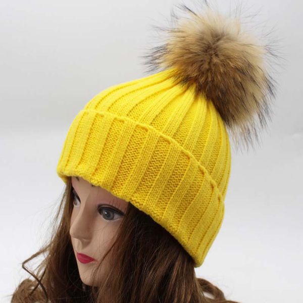 

drop shipping super big raccoon fur pom pom decorative knitted hat sell multicolor cute beanies knitted women hat, Blue;gray