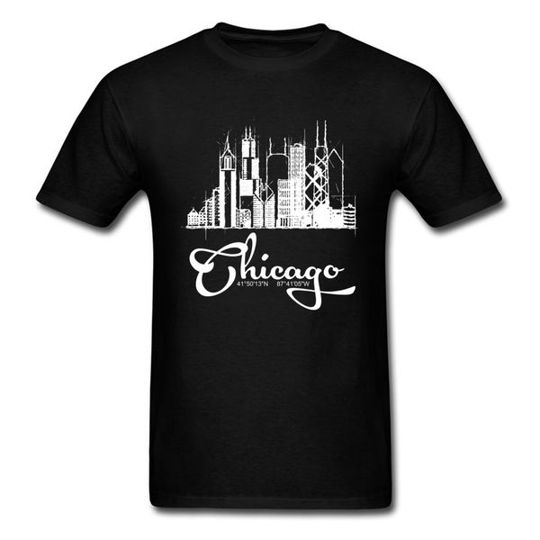 

boyfriend gift t-shirt black t shirt print men tshirt chicago skyline sketch no fade summer autumn clothes vintage tees