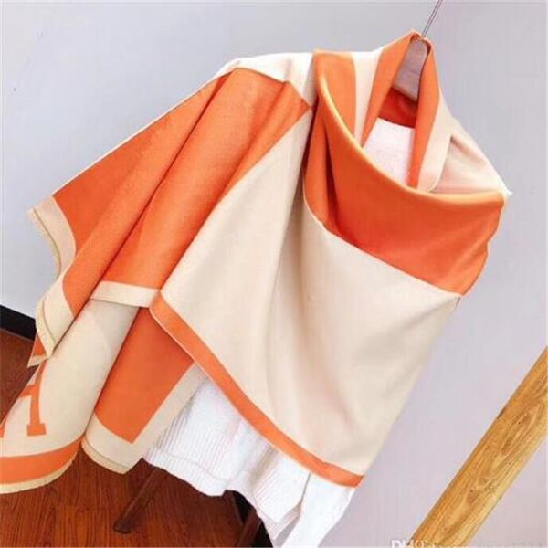 

new autumn/winter 2019 two-sided two-color fashion letters high-end thickened scarf dual-purpose shawl warm neck 180*70 in 4 colors, Blue;gray
