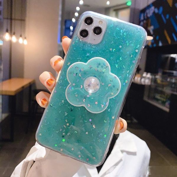 

for iphone 11 pro xs max bling 3d flower handle holder silicone soft cover for iphone xs xr 7 8plus x phone case