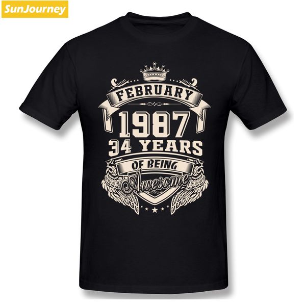 

custom logo born in february 1987 34 years of being awesome t shirt oversize cotton crewneck short sleeve tshirt men