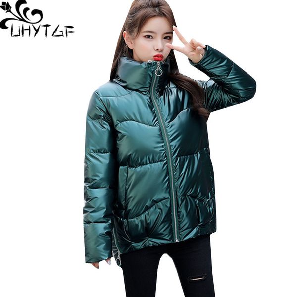 

uhytgf parker women winter coat fashion shiny down jacket casual warm student short coat thicken plus size jacket outerwear 1774, Black