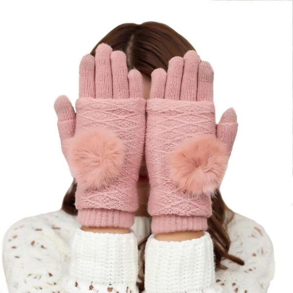 

five fingers gloves winter mittens keep warm womens full finger double layer separable female hand warmer high quality, Blue;gray