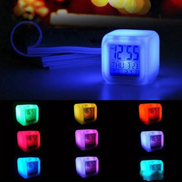 

creative digital alarm clock color change multi function table clocks square led light up timepiece 7 25wj b