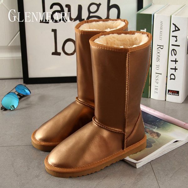 

genuine leather mid calf women boots winter warm snow boots women shoes waterproof fur female shoes casual 2020 de, Black