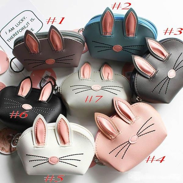 

new fashion korean style 3d rabbit ear pu leather card holders cash coin bags for kids children girls