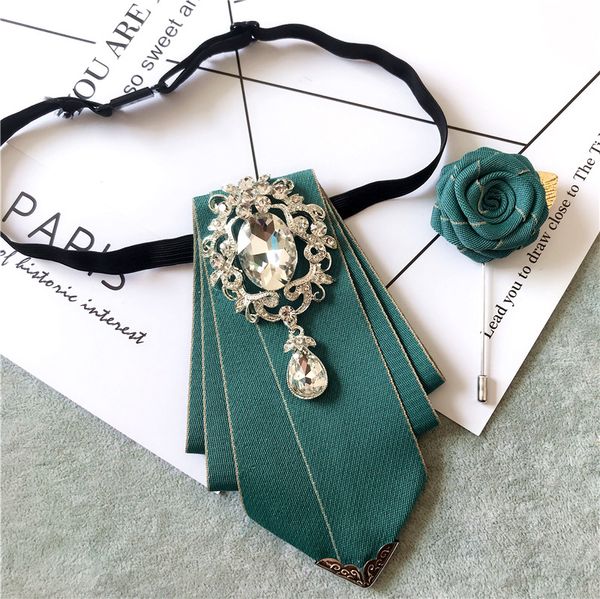 

neck ties british korean bow tie men's groom wedding business dress suit accessories ceremonial nightclub brooch rhinestone bowtie set, Blue;purple