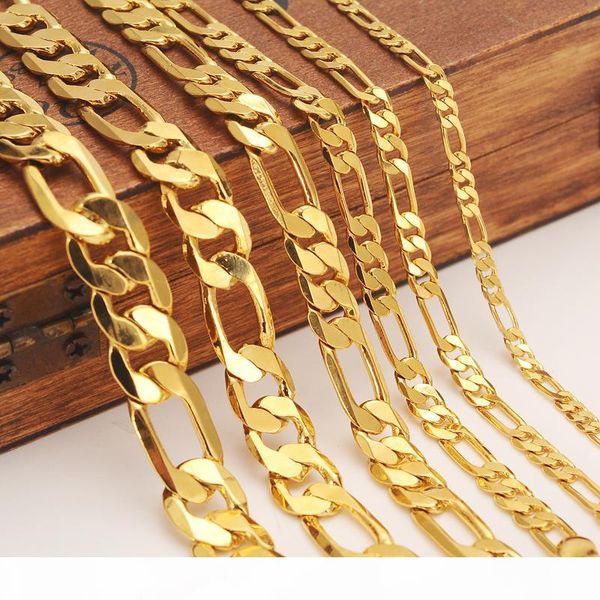

gold filled mens 5mm*60cm italy carved flat figaro iced out hip hop gold necklace bracelet chain necklace men boysjewelry gift, Silver