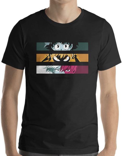 

academia hero blocks popular japanese cartoon character graphic printed t-shirt in black men t shirt