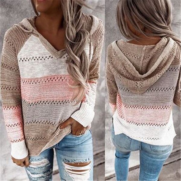 

women's hooded sweatshirts casual rib knitted long sleeve loose fitting pullover hoodies with drawstring hood, Black