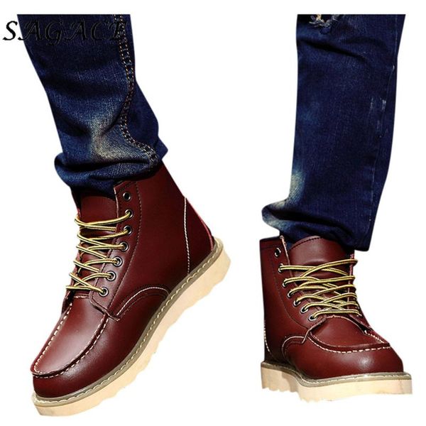 

boots sagace shoes men leather plush plus size lace up waterproof outdoor anti-slip sneakers 2021 winter tooling, Black