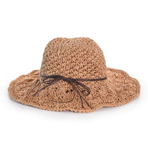 

wide brim hats missky woman summer sun solid color handmade straw hat large foldable beach bow knot female caps, Blue;gray