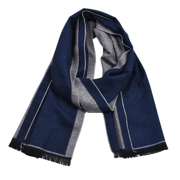 

scarves men's plaid hit-color scarf autumn and winter double-sided imitation cashmere-colored neck man, Blue;gray
