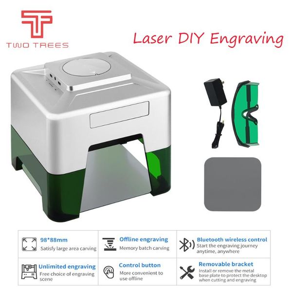 

98x88mm mini bluetooth laser 2500mw cnc engraving machine 2axis 3d printer diy deskwood router/cutter/laser goggles gift