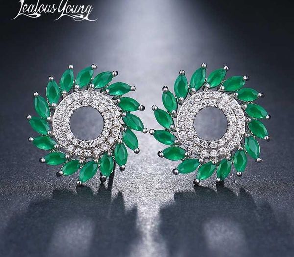 

club factory luxury round cubic zircon stud earrings for women green marquise studs ear for party bride jewelry gift kupe00, Golden;silver