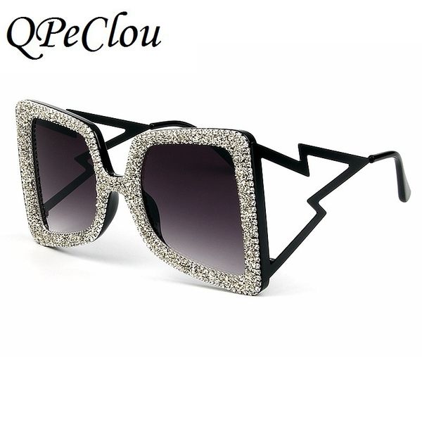 

qpeclou 2020 new oversized square sunglasses women fashion luxury colorful diamond sun glasses female shining crystal shades, White;black