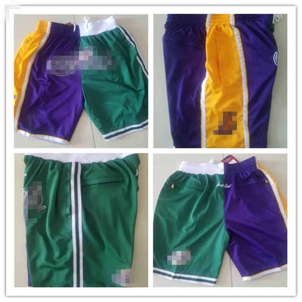 

2019/20 mens swingman los angeles basketball shorts authentic stitched lakers celtics shorts city split shorts just don pocket pants, Black