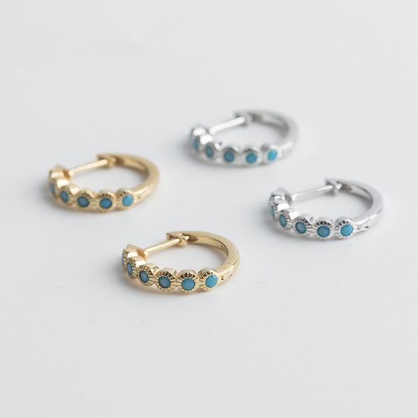 

100% 925 sterling silver earrings women's punk inlaid blue zircon earrings fashion girls light luxury jewelry accessories, Golden;silver