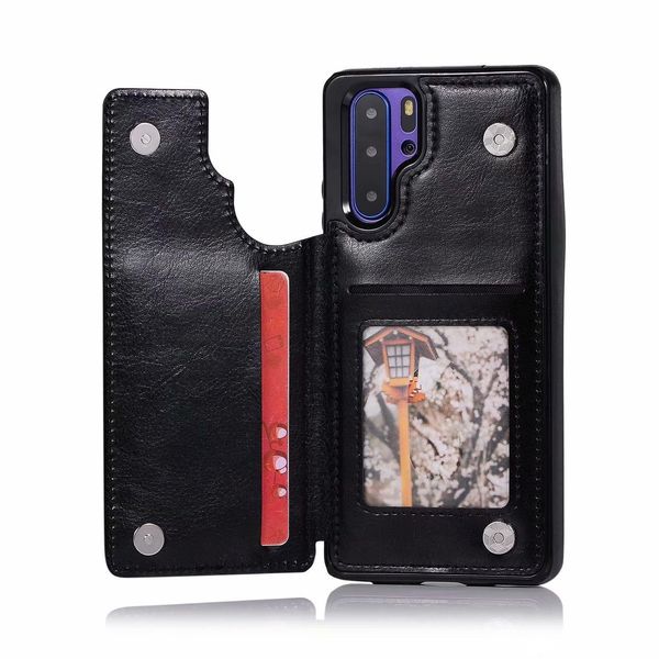 

pu leather bracket phone back case cover card slots double button for huawei p30 pro p30 lite 100pcs/lot