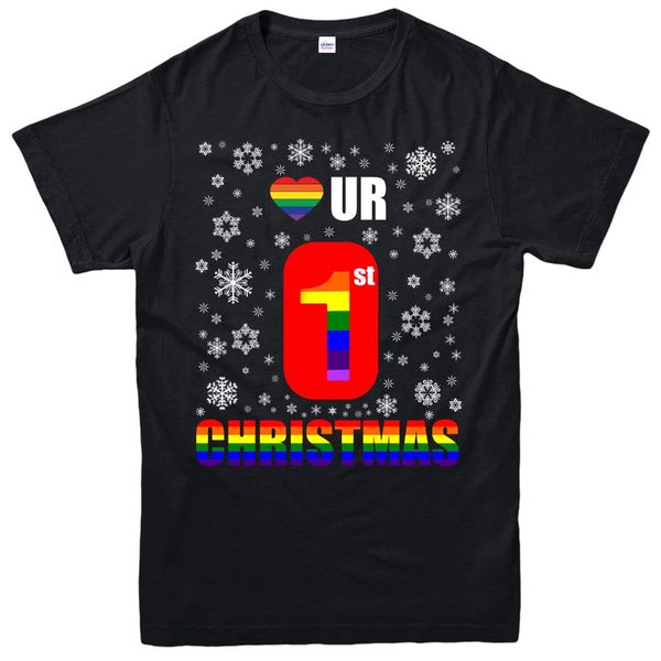 

lgbt наше первое рождество футболка lgbt флаг xmas праздничный подарок футболка топ повседневный короткие slove