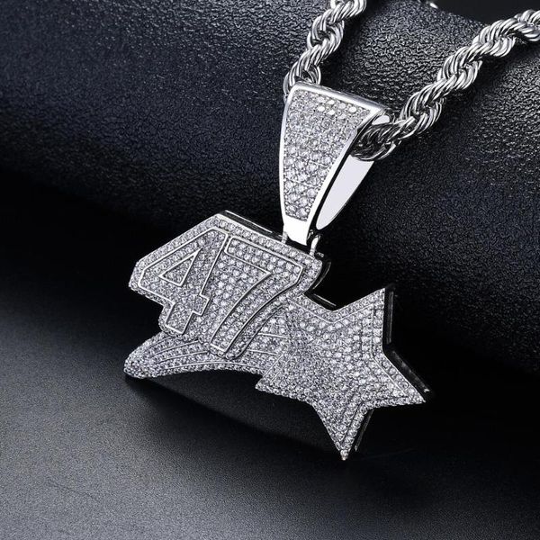 

ear hip hop full cz zircon paved bling iced out 47 star pendants necklace gold silver color fashion jewelry