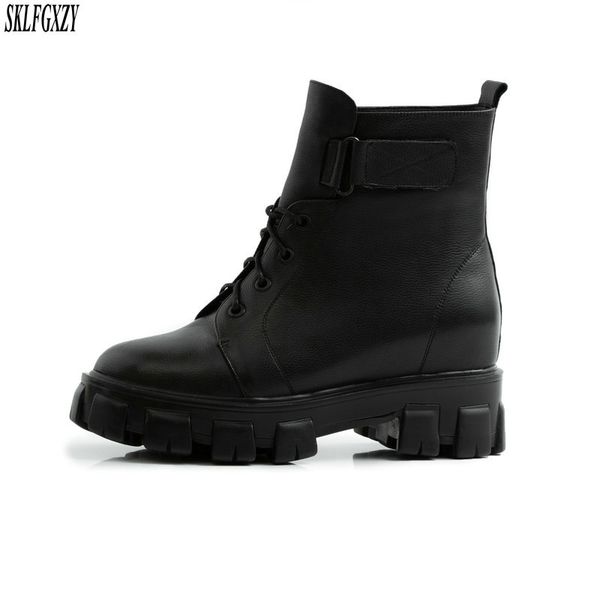 

boots winter casual shoes with thick soles, ladies fashion natural leather fur warm flat sole, Black