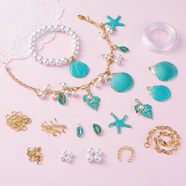 

charm bracelets ocean wind zinc alloy shell imitation pearl bracelet diy handmade fashion set accessories, Golden;silver