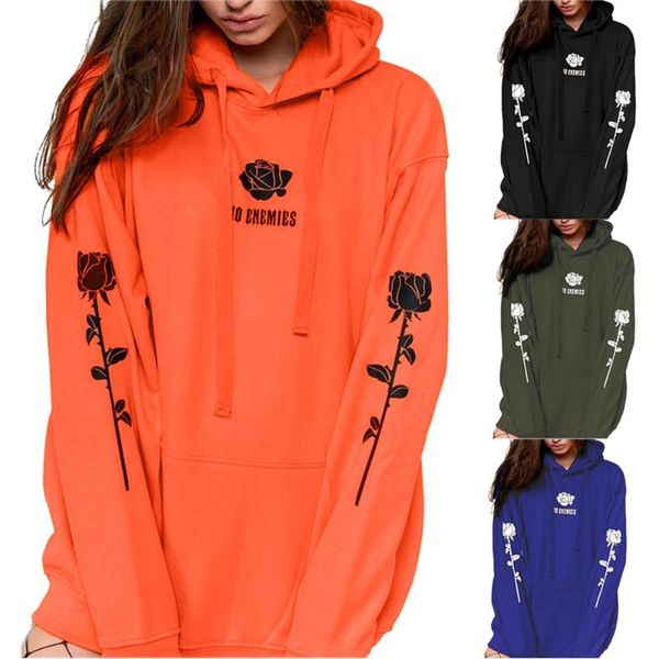 

hoodies women women autumn long sleeve hooded fashion sweatshirt print rose blouse ho enemies orange,black,green,blue