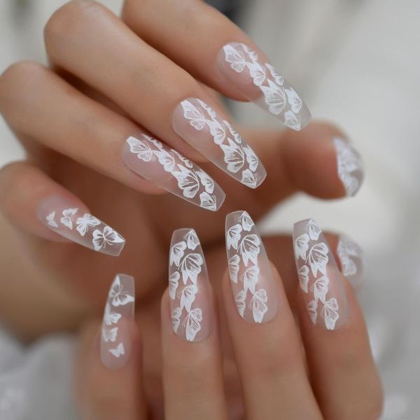 

24pc butterfly french ballerina coffin false fake nails extra long press on party finger wear nail tips 1 sheet jelly sticker, Red;gold