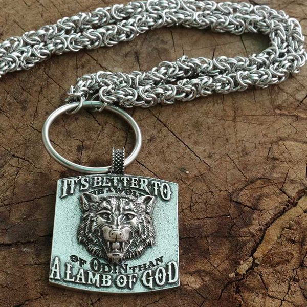 

chains viking pendant wolf talisman men neckalce with stainless steel chain odin god jewelry norse head, Silver
