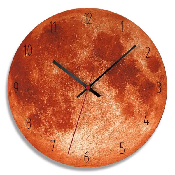 

four colors moon creative wall clock,frameless wooden clock with silent movement