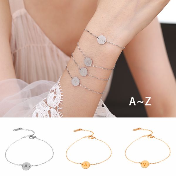 

charm bracelets alphabet bracelet stainless steel gold luxury jewelry couple gift friendship female accessories simple, Golden;silver