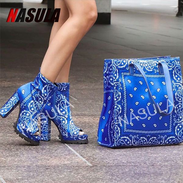 

nasula women's high heel paisley ankle boots solid color bandage fish mouth ladies boots ove knee high heels shoes paisley bag, Black