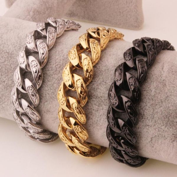 

link, chain sale design stainless steel silver color/gold/black flower shape cuban men's bracelet bangle cool jewelry