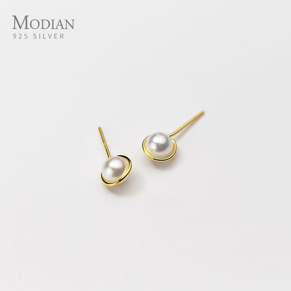 

modian round pearl цвета золота симпатичные стерлингового серебра 925 шарма серег способа ювелирных изделий венчания для женщин файн аксессу, Golden;silver