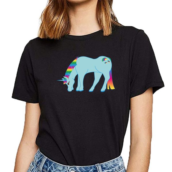 

t shirt women rainbow unicorn o-neck vintage short female tshirt