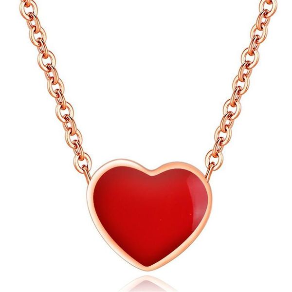 

red pink love heart pendant necklaces women bride wedding vintage fashion jewelry ladies short chain necklace on1350, Silver