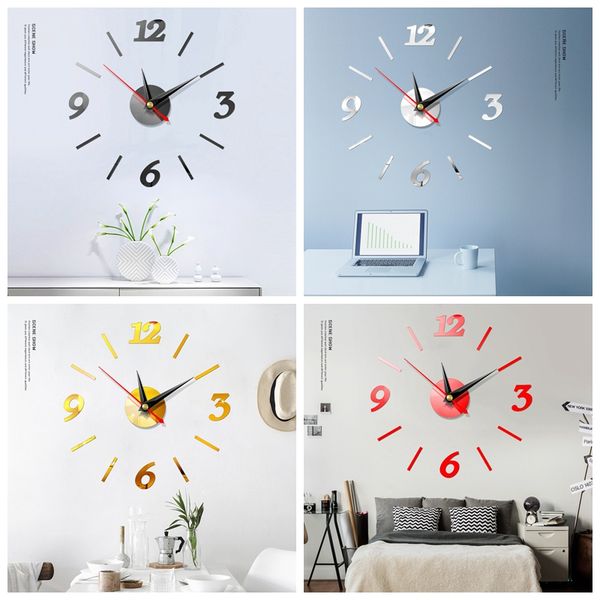 

home decoration big number mirror wall clock modern design large wall clock 3d watch wall unique gifts