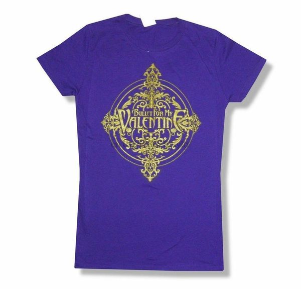 

bullet for my valentine gold stamp logo girls juniors purple t shirt new bfmv