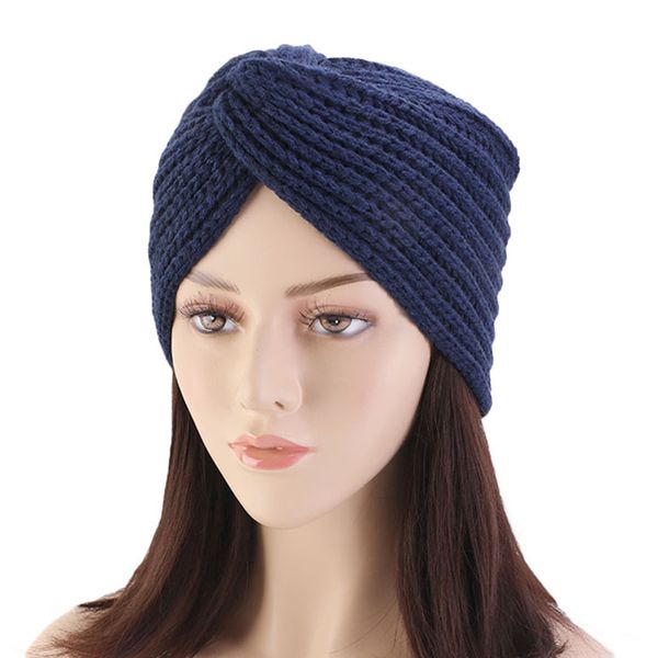 

women turban knot headwrap winter woolen turban hat cross twisted cap national costume hat -mx8, Blue;gray