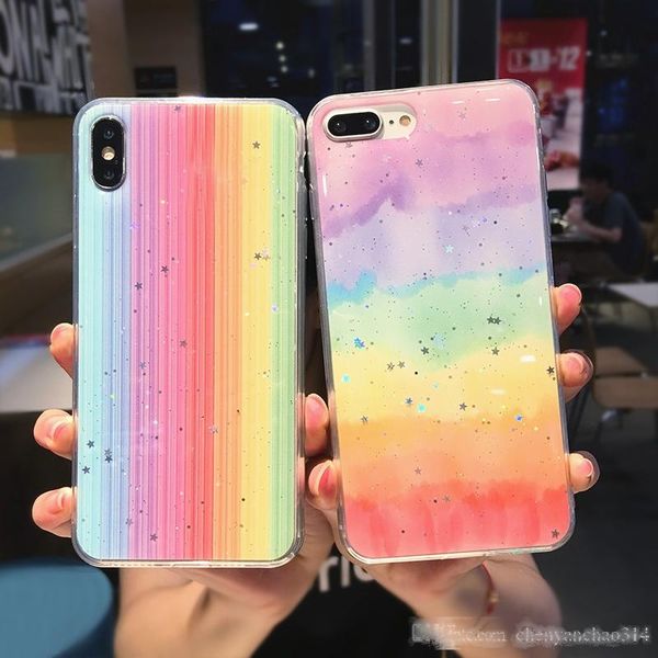 

cute colorful rainbow shiny stars glitter powder phone case for iphone 11 11pro max 6s 7 8 plus x xs max xr soft back cover