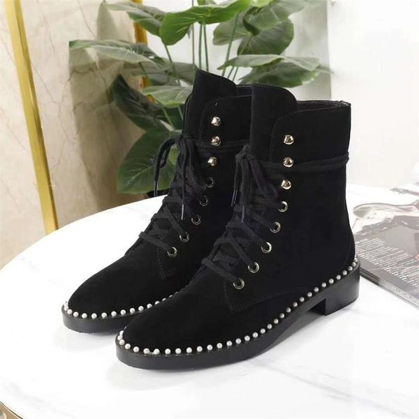 

kccook 2020 new w's knight boot with laces and pearl decorated on sole, Black