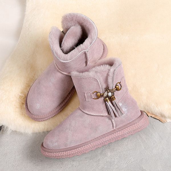 

brand shoes female classic waterproof leather cowhide snow boots fashion tassel ornaments women's boots winter warm women, Black