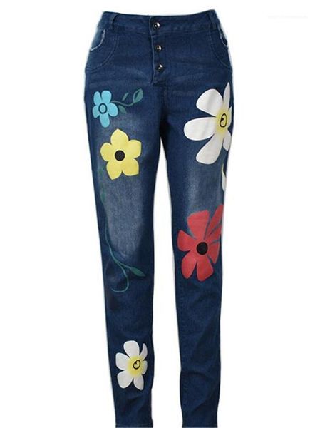 

waist natural color jeans womens washed bleached jeans fashion floral pattern panelled pencil pants casual high, Blue